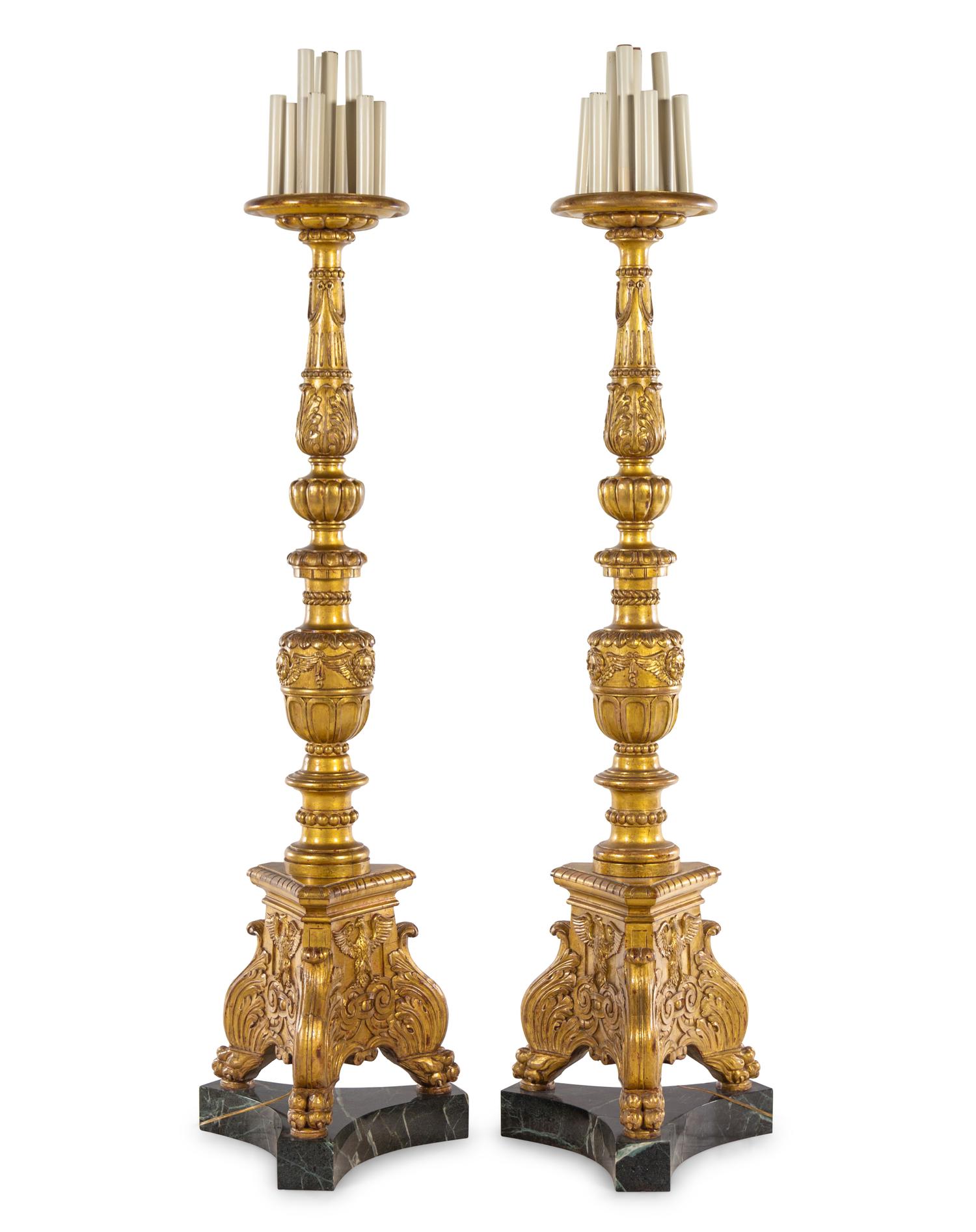 A Pair of Italian Baroque Style Giltwood Torchères