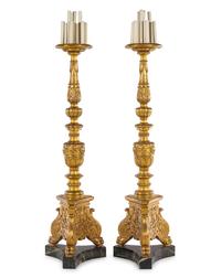 A Pair of Italian Baroque Style Giltwood Torchères