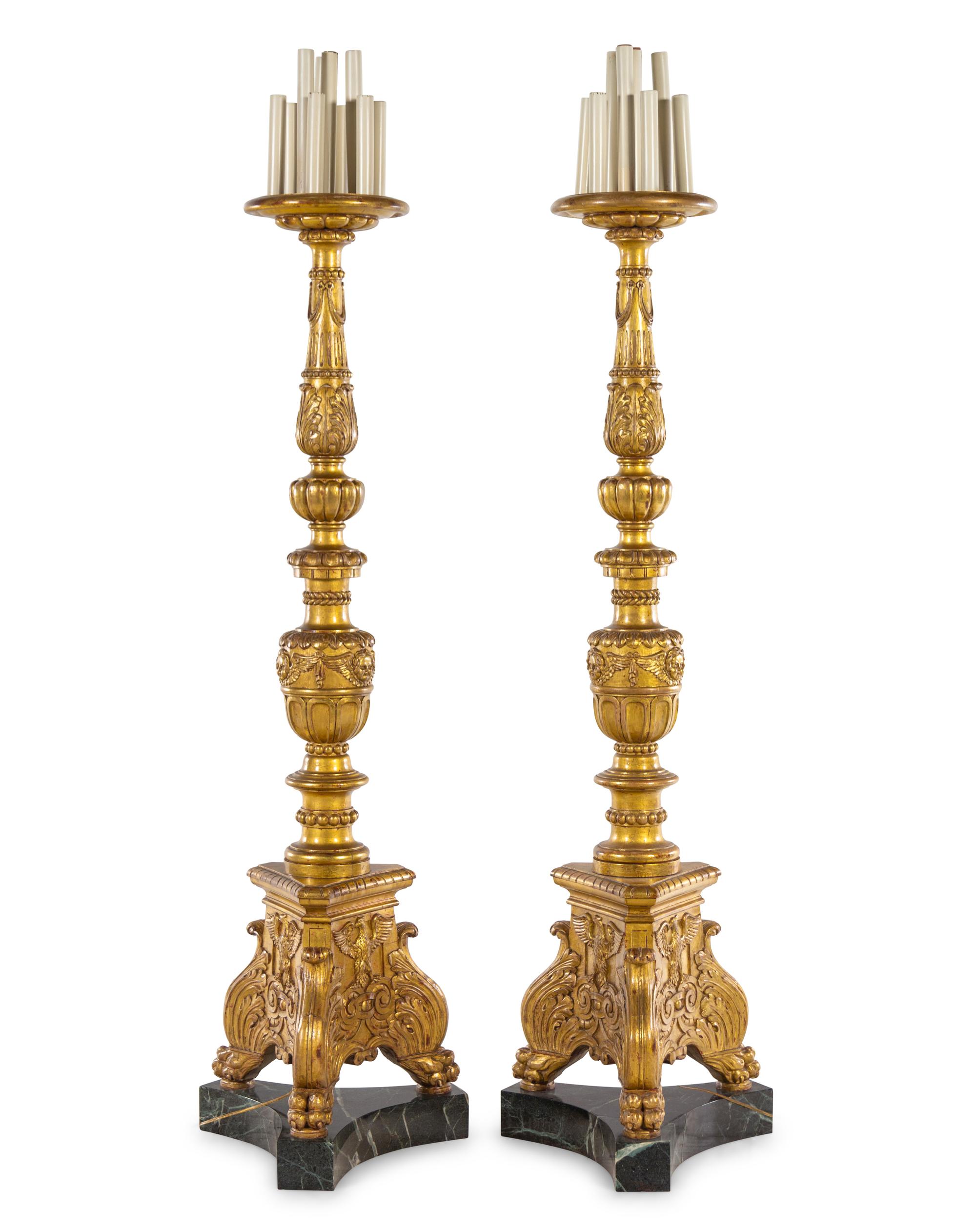 A Pair of Italian Baroque Style Giltwood Torchères