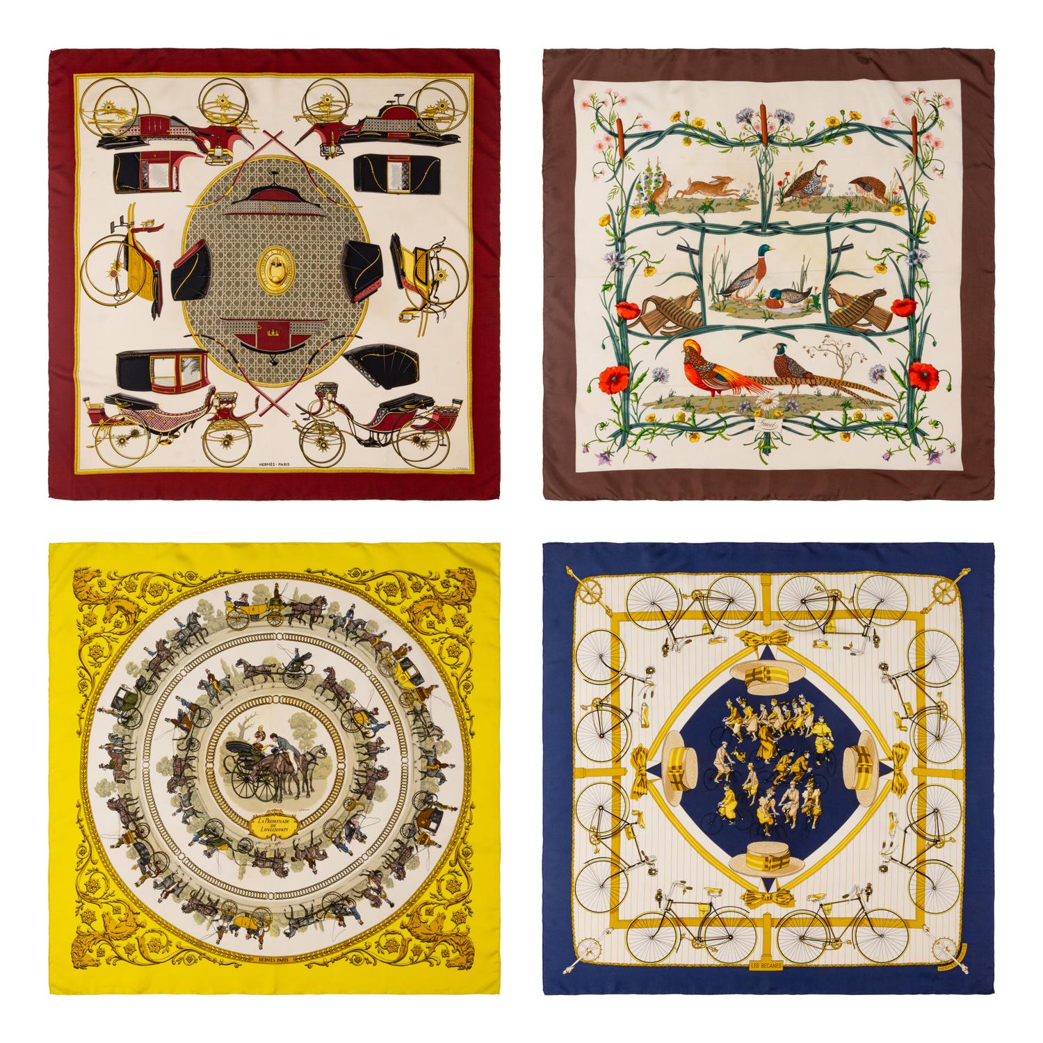 Three Hermès Scarves and One Gucci Scarf