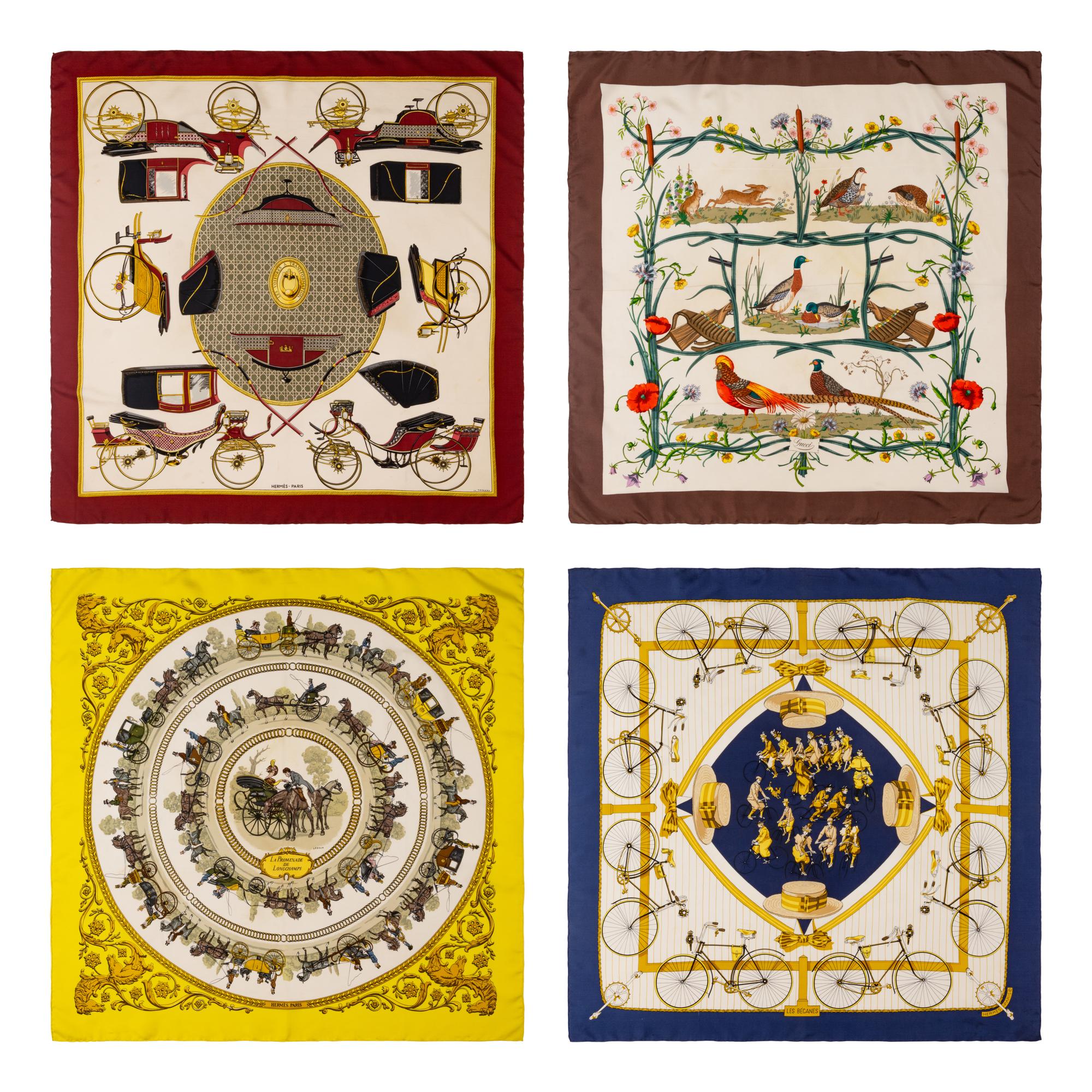 Three Hermès Scarves and One Gucci Scarf