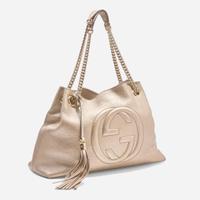 A Gold Gucci Pebbled Calfskin Soho Chain Shoulder Bag Gucci
