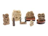Seven Egyptian Stone and Wood Baboon Figures