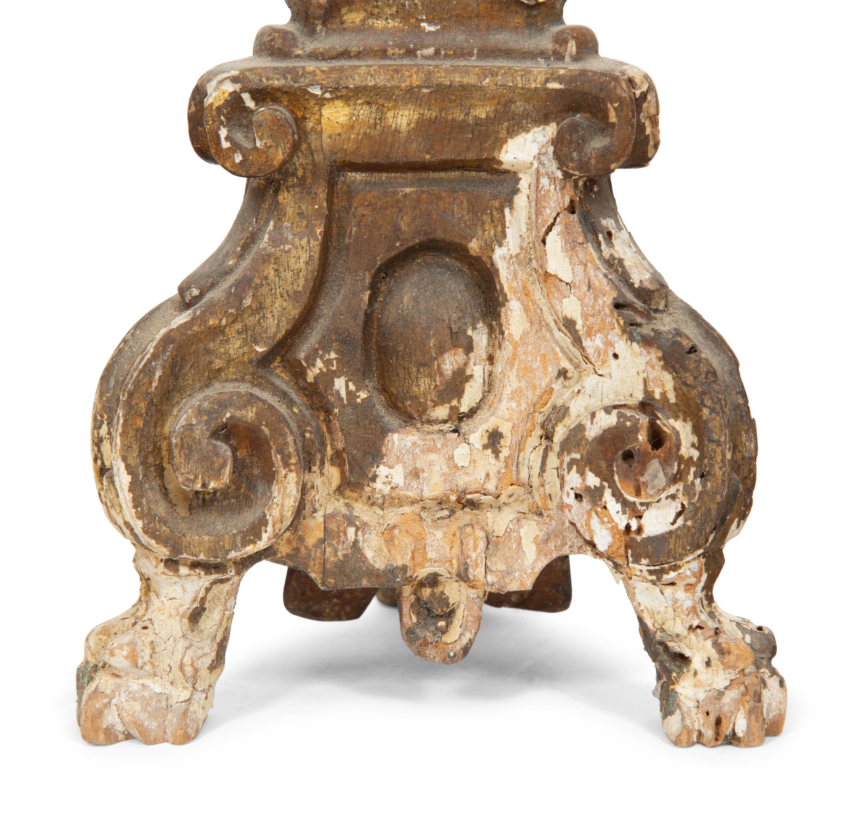 A Group of Five Italian Carved Giltwood Pricket Sticks