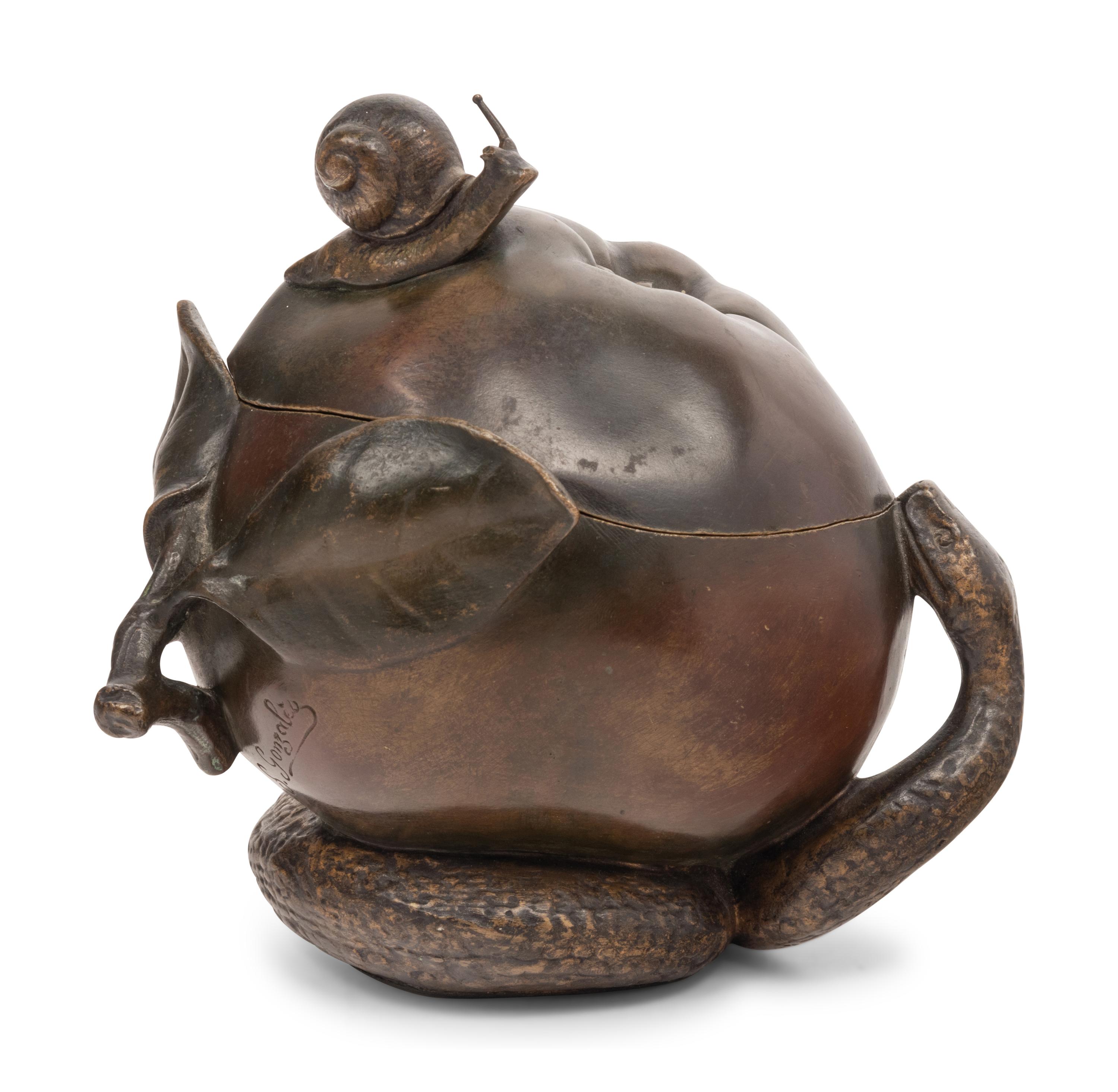 A French Art Nouveau 'Snail and Snake' Bronze Box