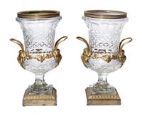 A Pair of George IV Gilt Bronze Mounted Cut Glass Urns