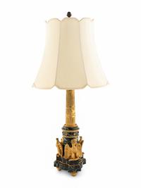 An Empire Style Gilt Bronze and Marble Columnar Lamp