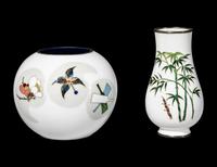 Two Japanese White Ground Cloisonné Enamel Vases