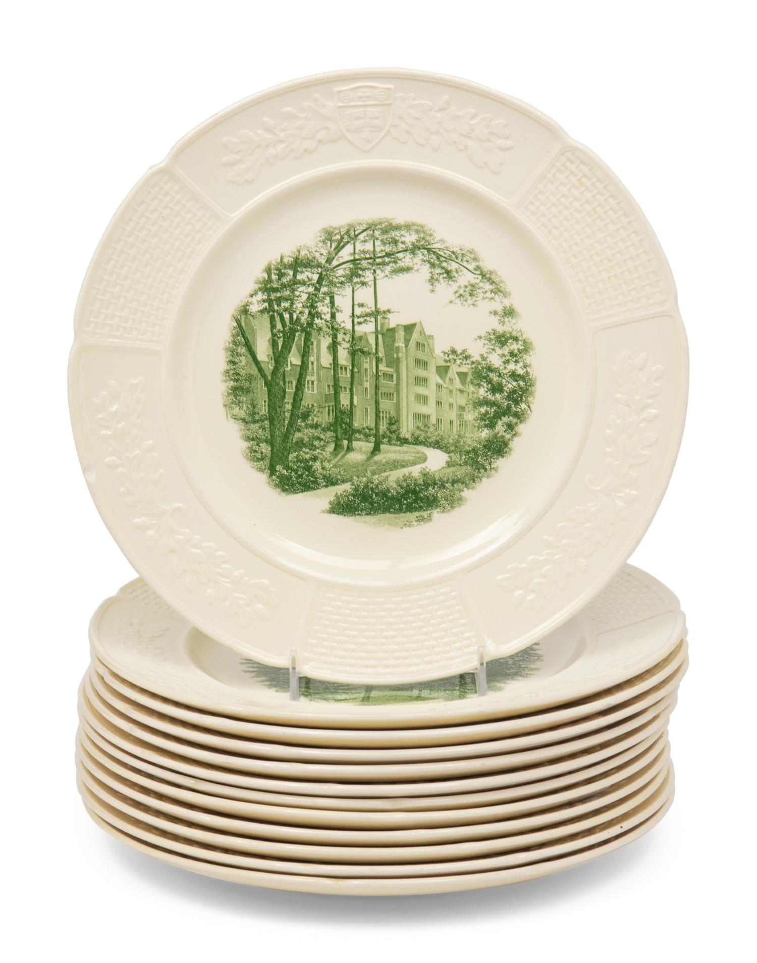 A Set of Twelve Wedgwood Plates with Landscapes of Wellesley College