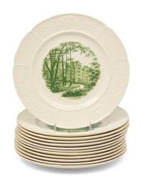 A Set of Twelve Wedgwood Plates with Landscapes of Wellesley College