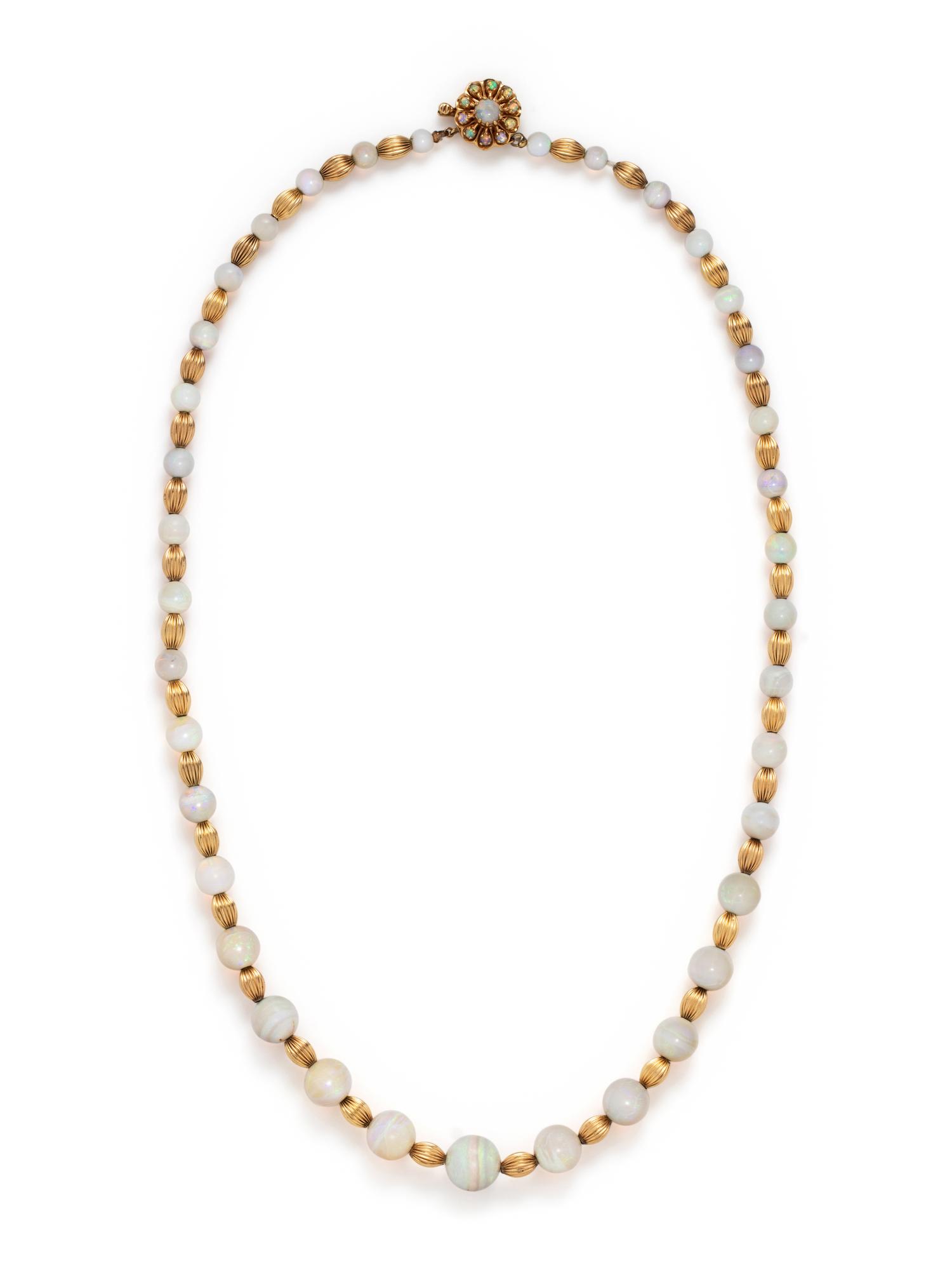 YELLOW GOLD AND OPAL BEAD NECKLACE