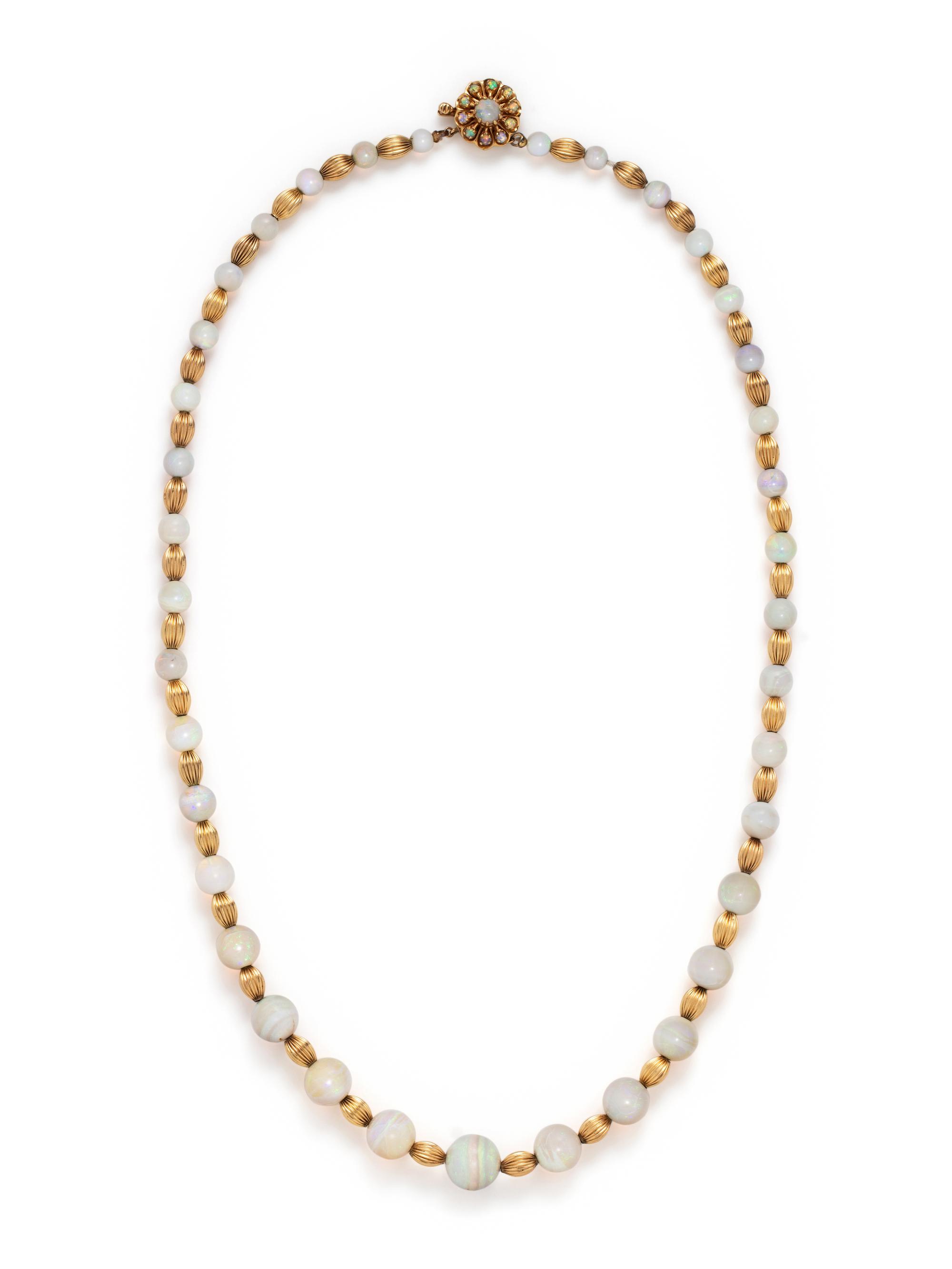 YELLOW GOLD AND OPAL BEAD NECKLACE