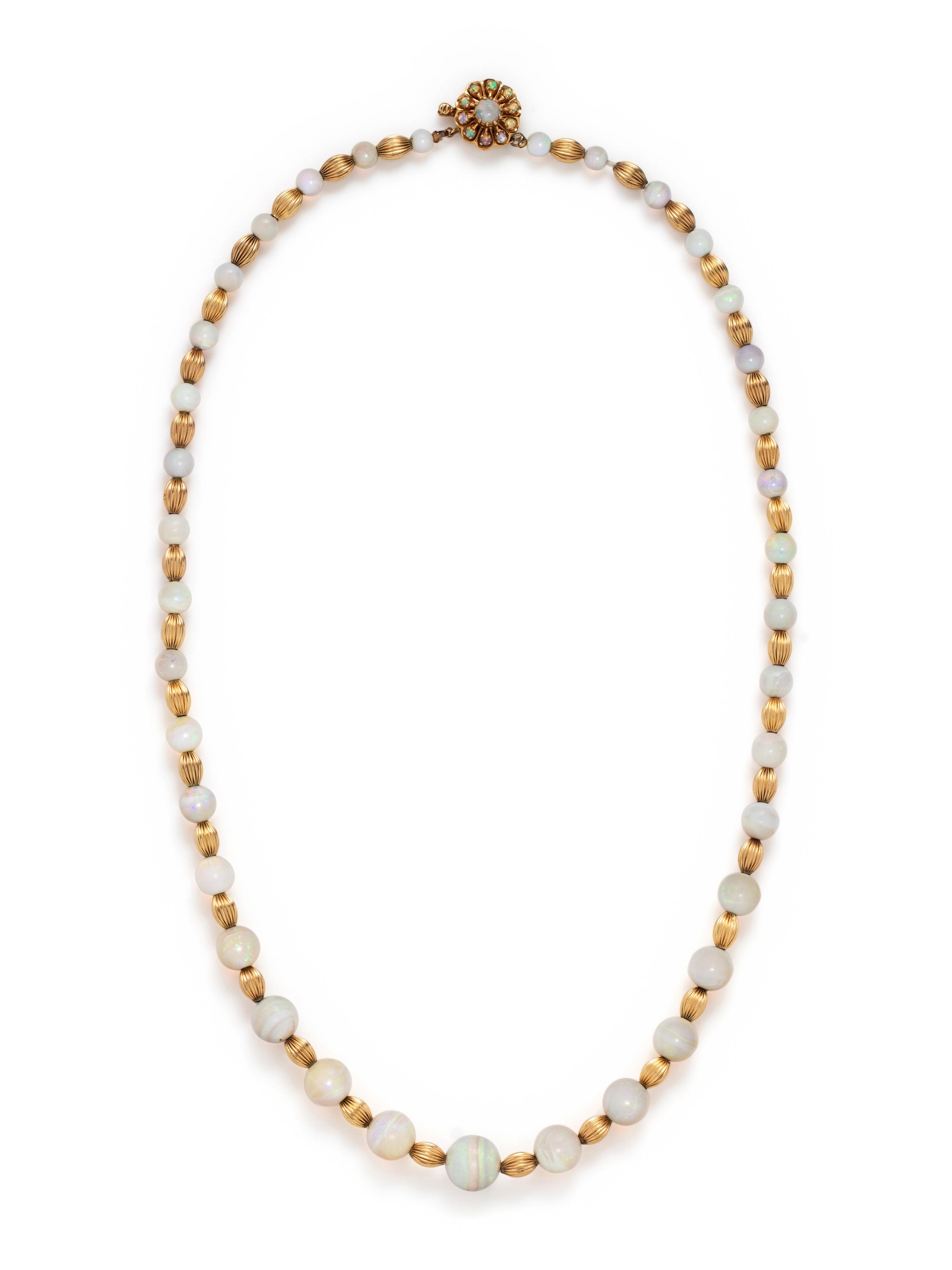 YELLOW GOLD AND OPAL BEAD NECKLACE