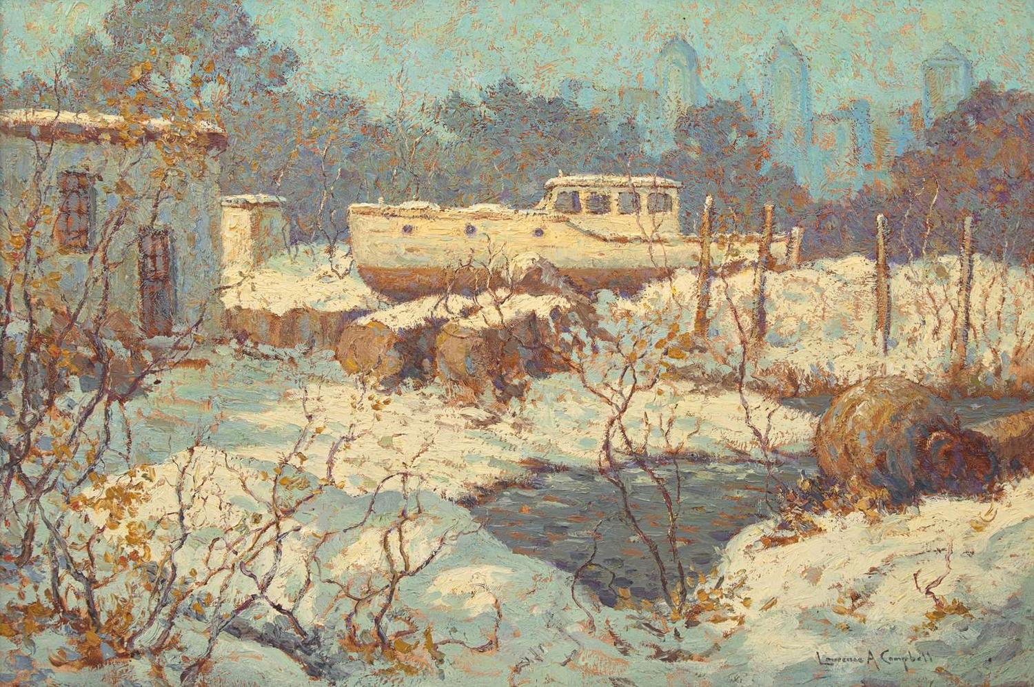 Laurence A. Campbell (American, B. 1939) - Camden Boat Yard, Winter