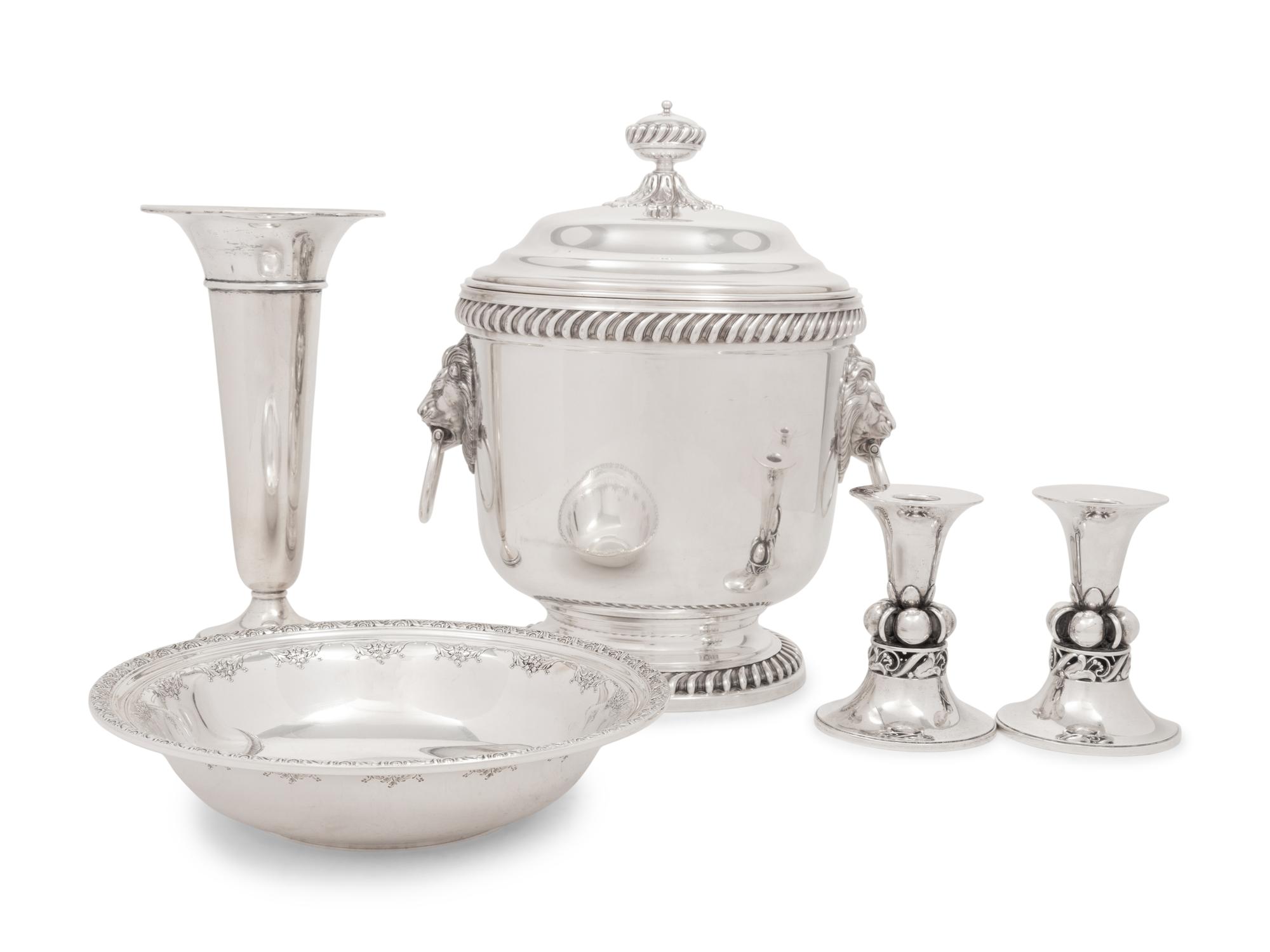 Four American Silver Articles and a Silver-Plate Wine Cooler