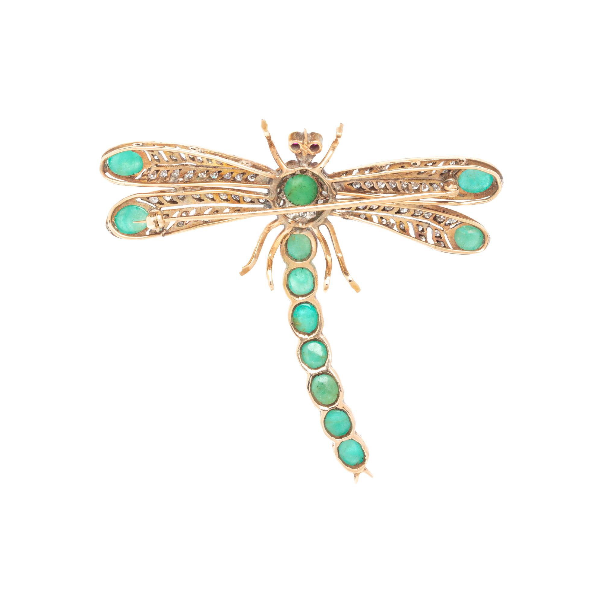 VINTAGE, EMERALD AND DIAMOND DRAGONFLY BROOCH