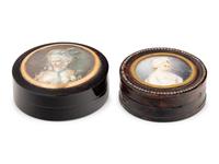 Two Continental Gilt Metal Mounted and Portrait Miniature Inset Tortoiseshell Snuff Boxes