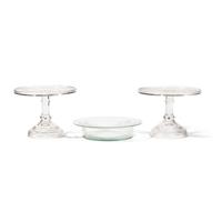 A Group of Six Blown and Cast Glass Cake Stands, Together with a Bowl