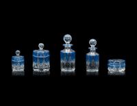 A French Blue Overlay Cut Glass Dresser Set
