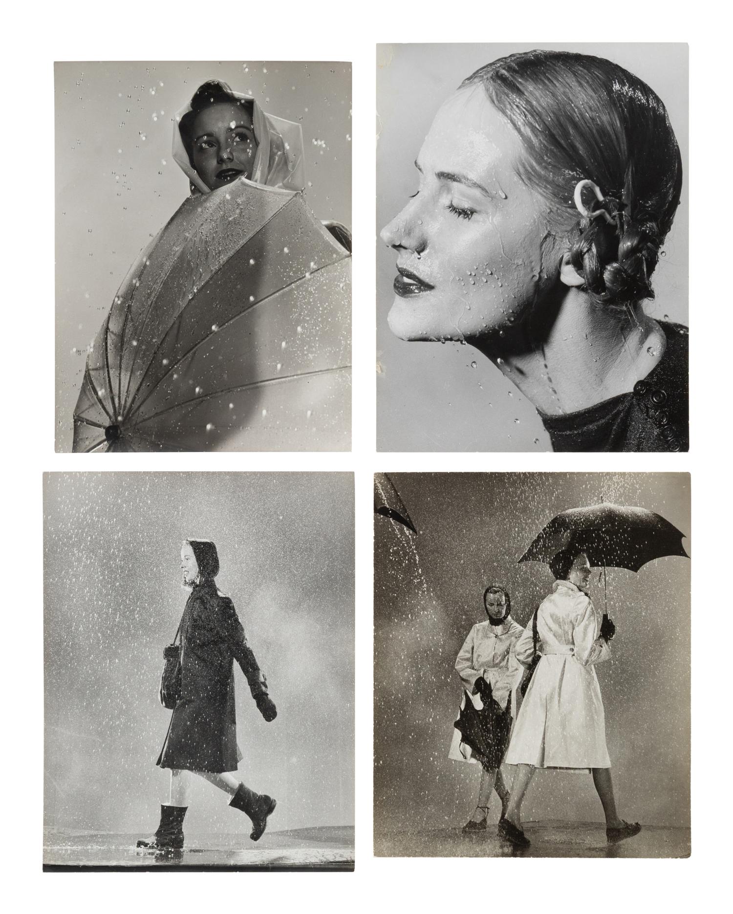 A Group of Four Works depicting models in the rain for Vogue, Glamour, and Life Magazines, 1941-45