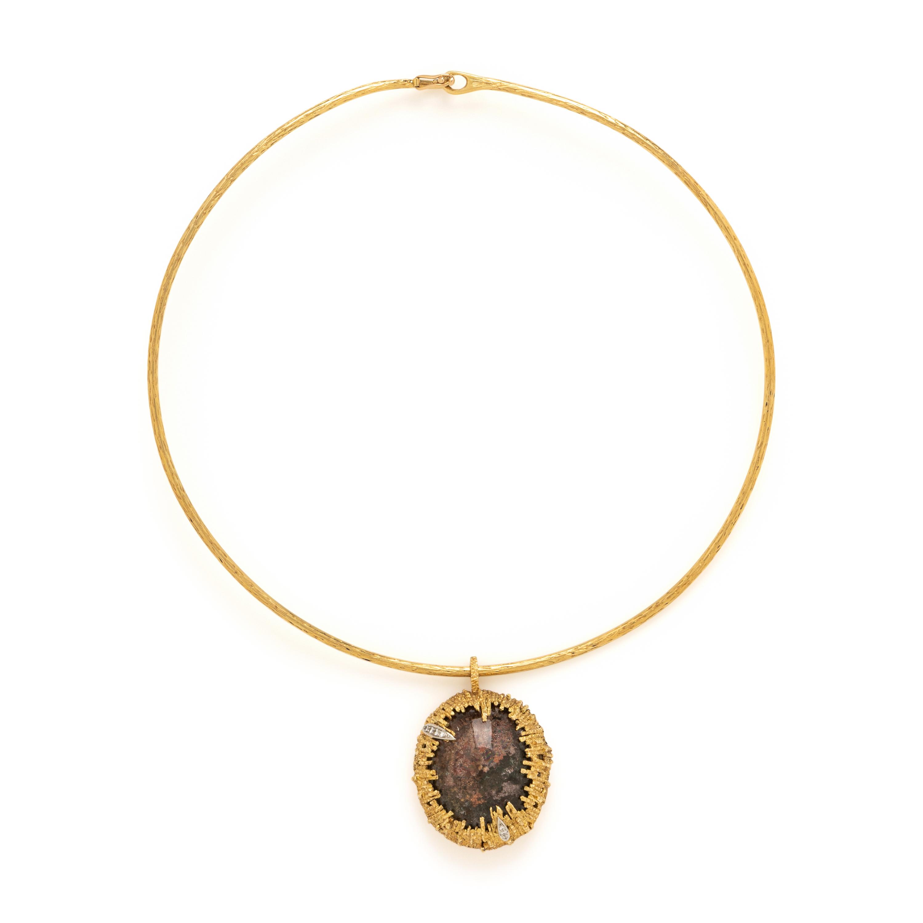 Geoffrey Turk, Dendritic Agate, Diamond, and Yellow Gold Pendant Necklace