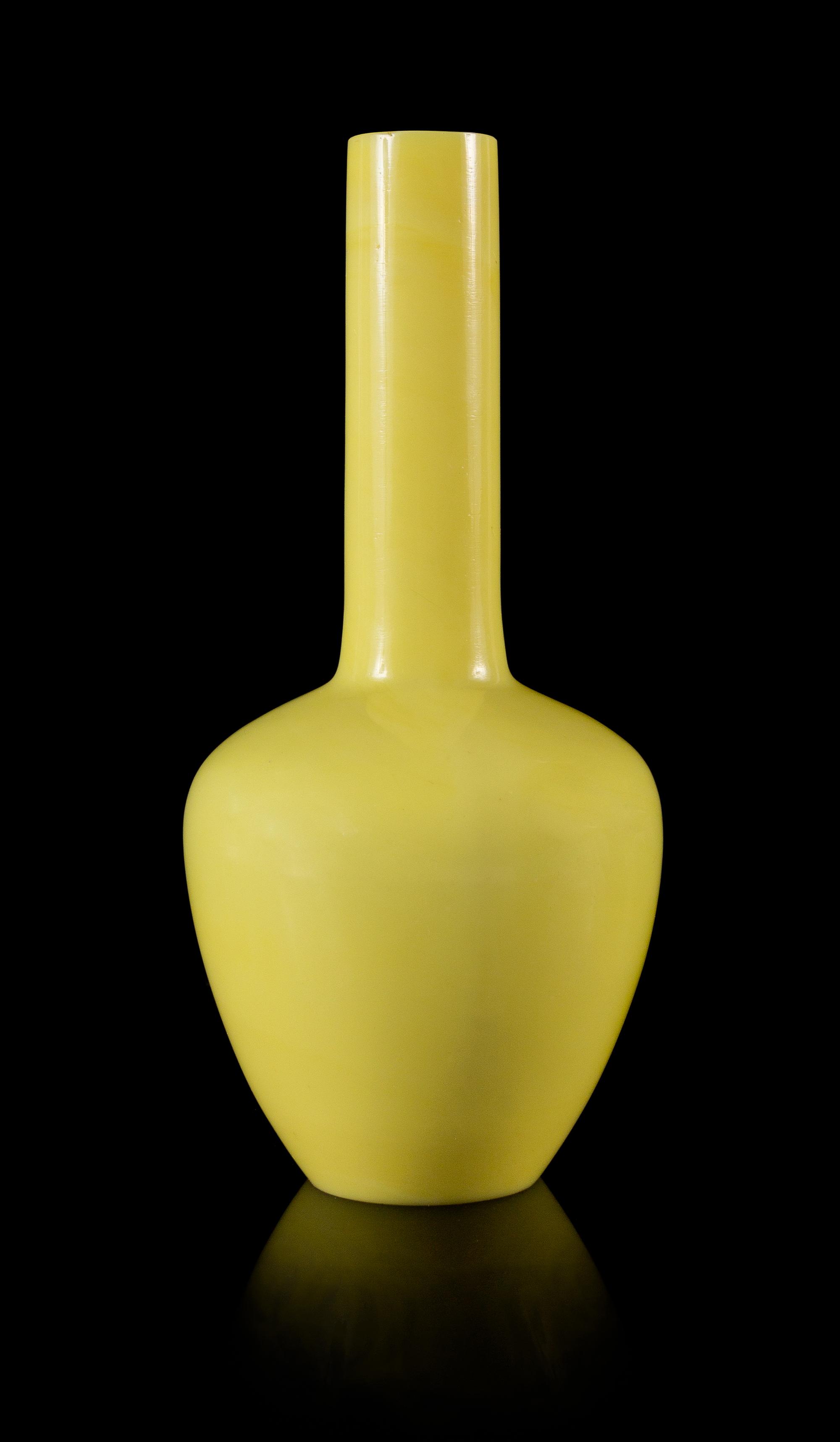 A Yellow Peking Glass Bottle Vase Height 9 1/8 inches.
