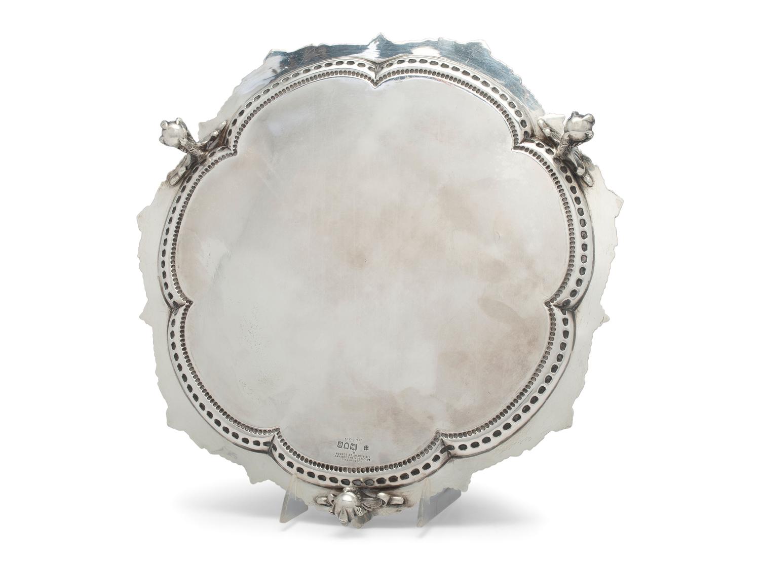 An Edwardian Armorial Engraved Silver Footed Tray