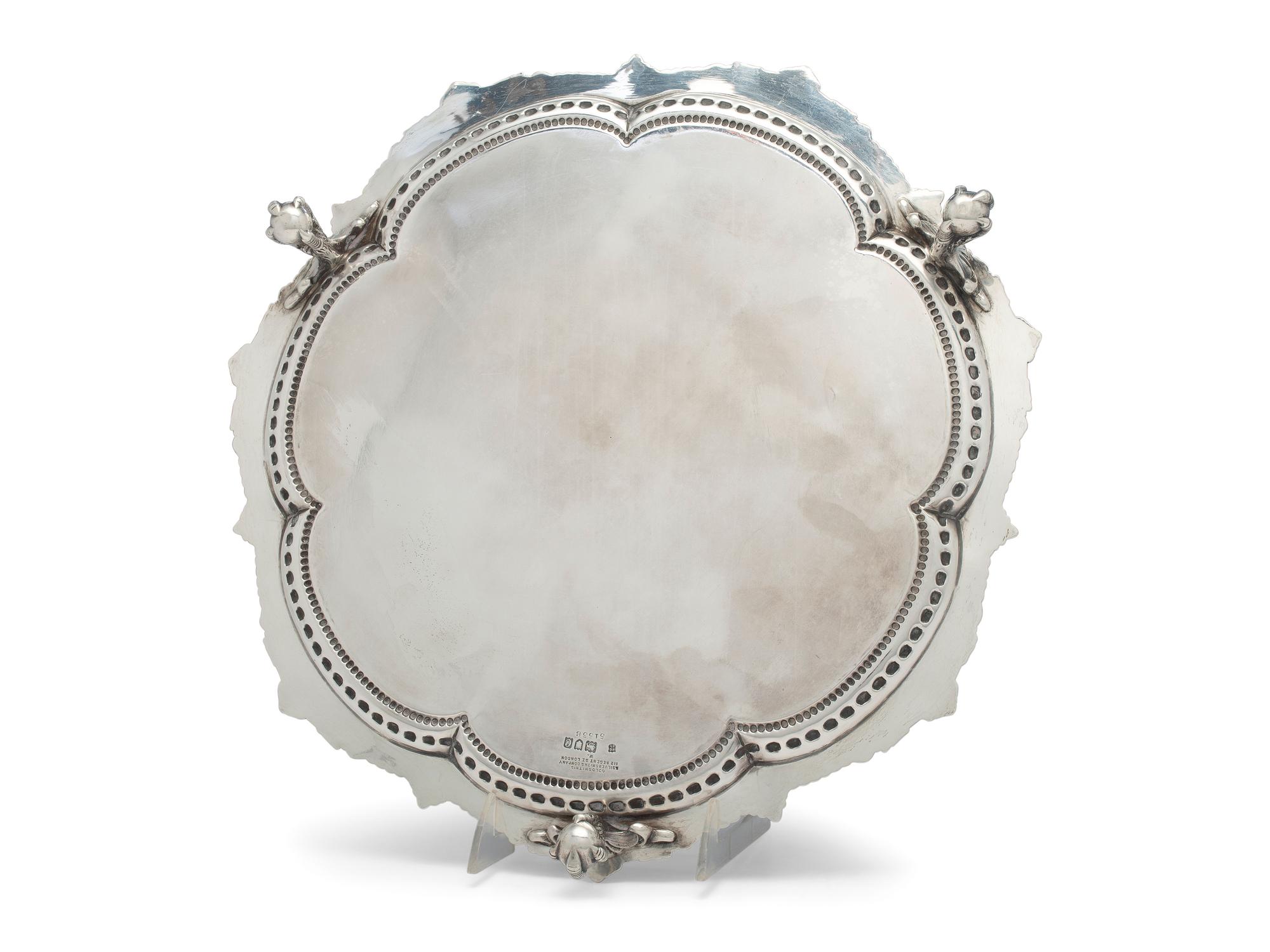 An Edwardian Armorial Engraved Silver Footed Tray