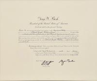 [POLITICS]. [PERKINS, Edward Joseph (1928-2020)]. A group of 9 appointments by Presidents Reagan, Bush, Clinton, and Bush to Perkins, presumably with secretarial or facsimile signatures, including: