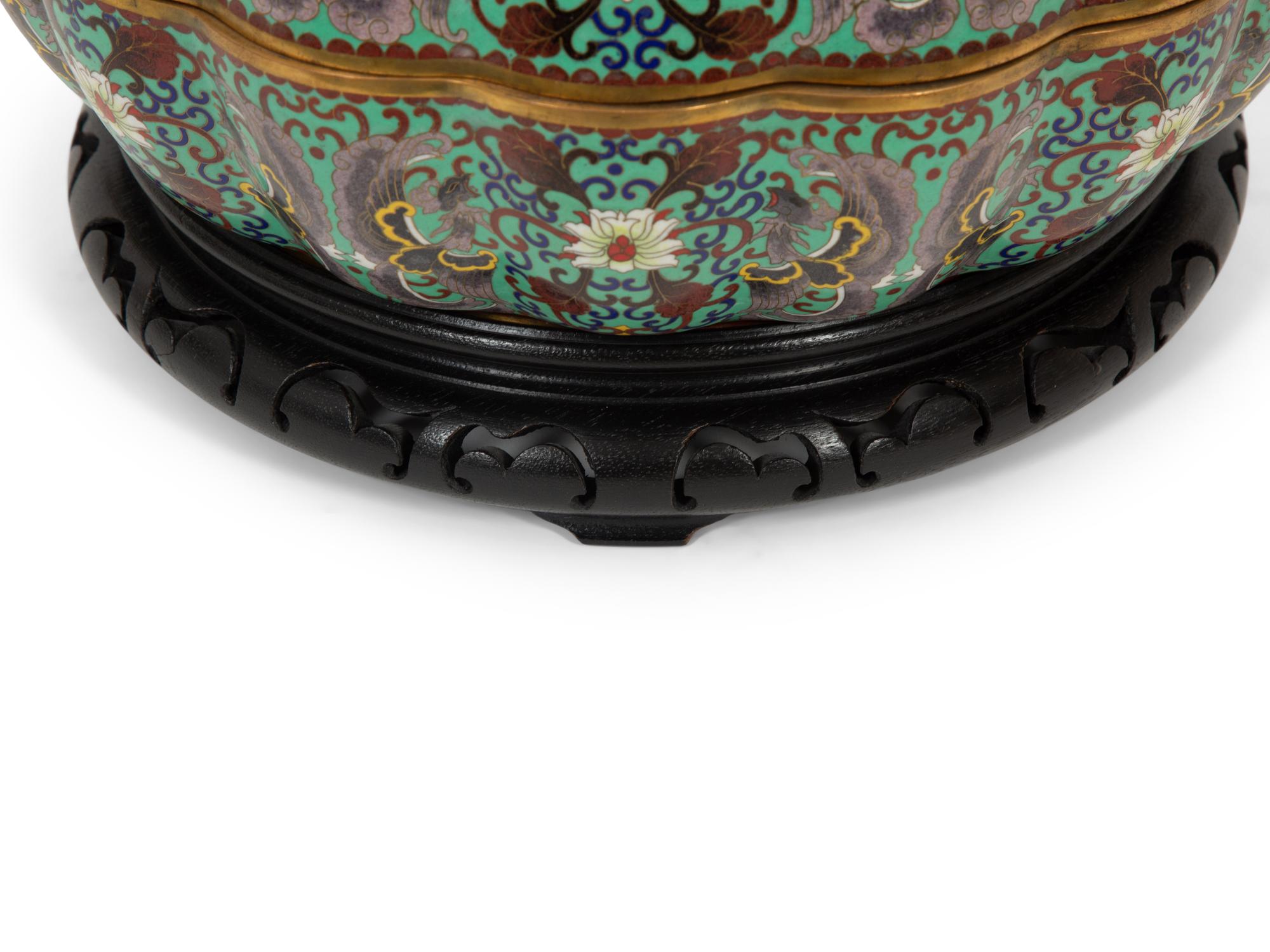 A Large Chinese Cloisonné Melon-Form Box with Cover