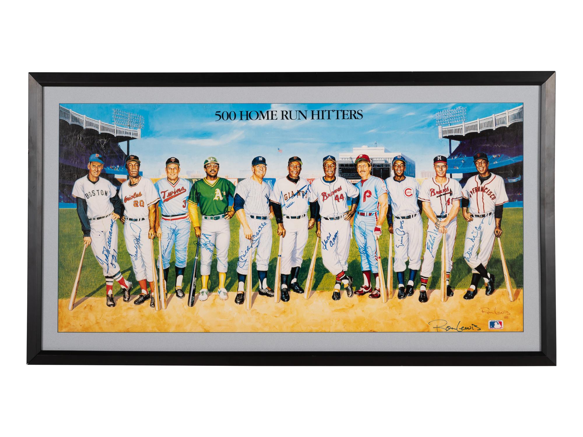 A 500 Home Run Club Signed Autograph Ron Lewis Print With Ted Williams 521 Inscription (Beckett Authentication Services Letter BAS Certified)