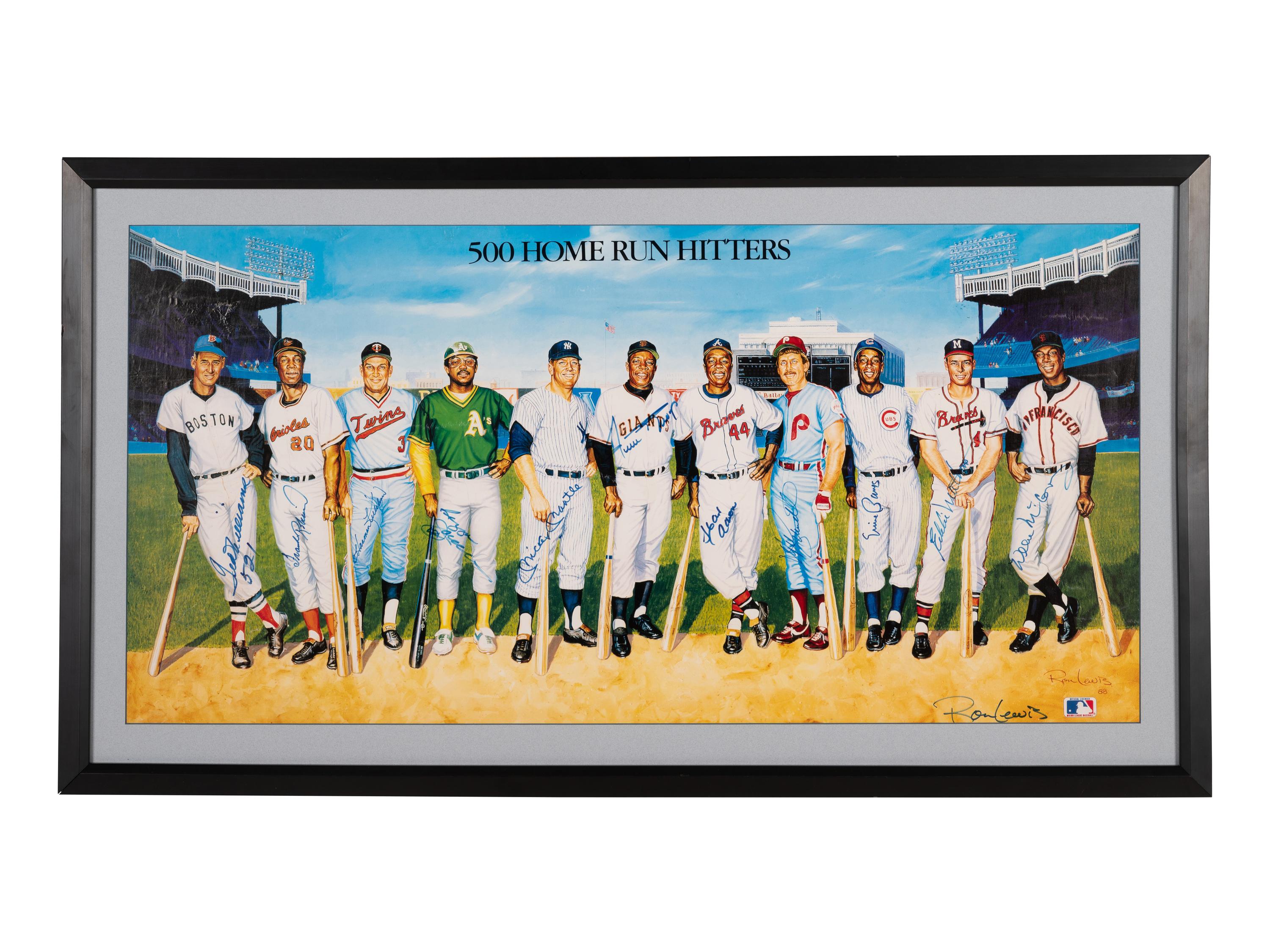 A 500 Home Run Club Signed Autograph Ron Lewis Print With Ted Williams 521 Inscription (Beckett Authentication Services Letter BAS Certified)