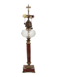 A Continental Gilt Bronze and Marble Fluid Lamp Converted to Electricity