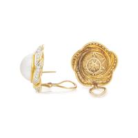 CULTURED MABE PEARL AND DIAMOND EARCLIPS