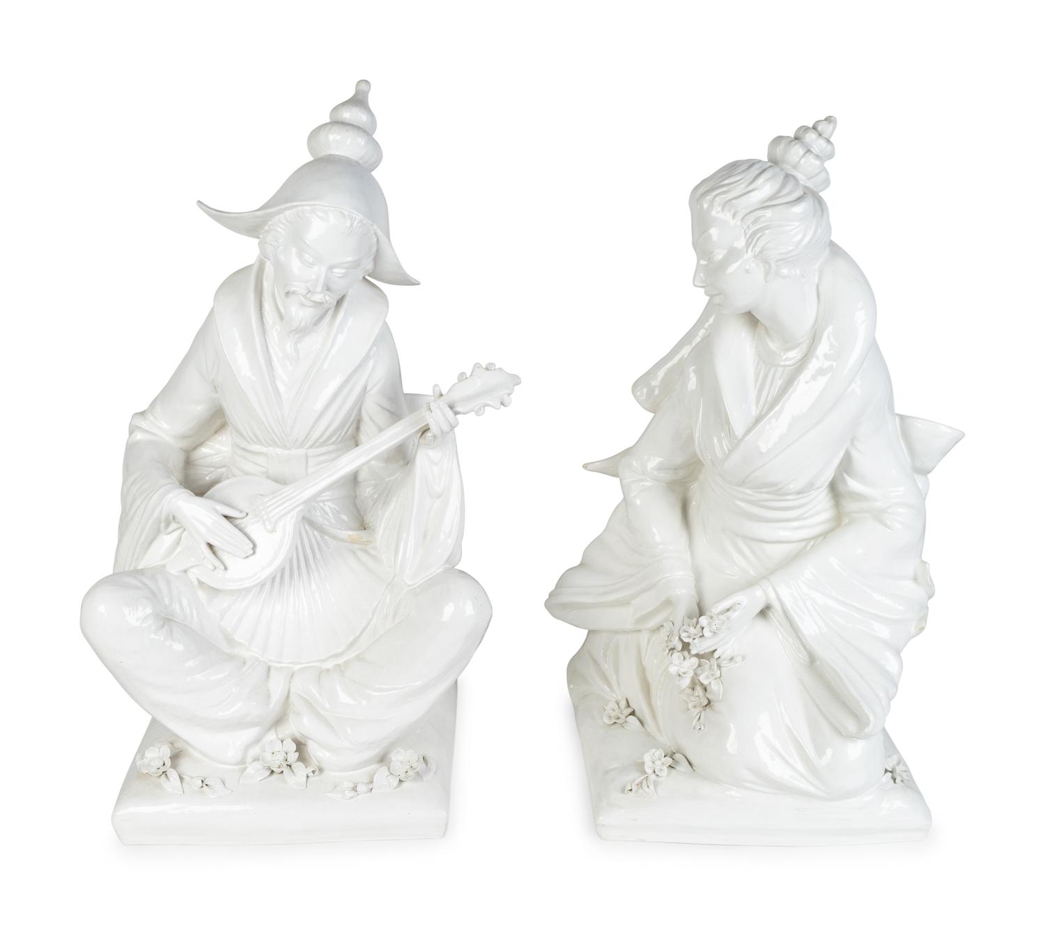A Pair of Italian White Glazed Ceramic Chinoiserie Figures — 20TH CENTURY