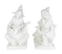 A Pair of Italian White Glazed Ceramic Chinoiserie Figures — 20TH CENTURY