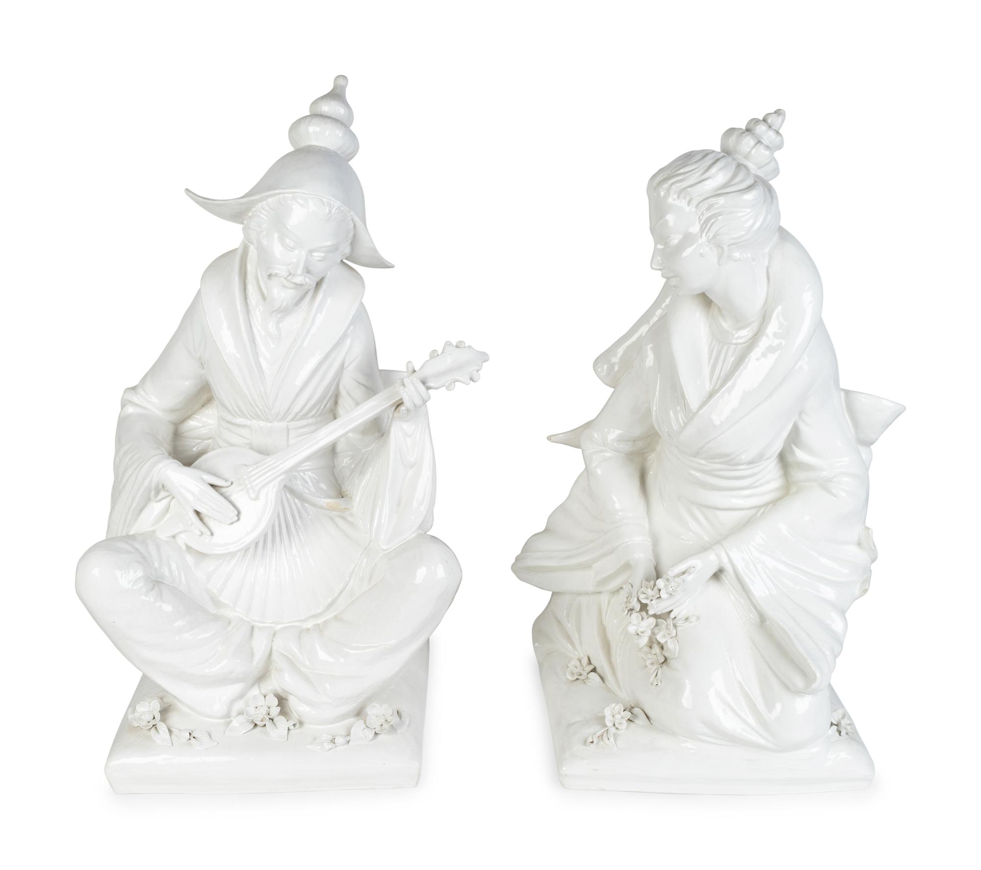 A Pair of Italian White Glazed Ceramic Chinoiserie Figures — 20TH CENTURY