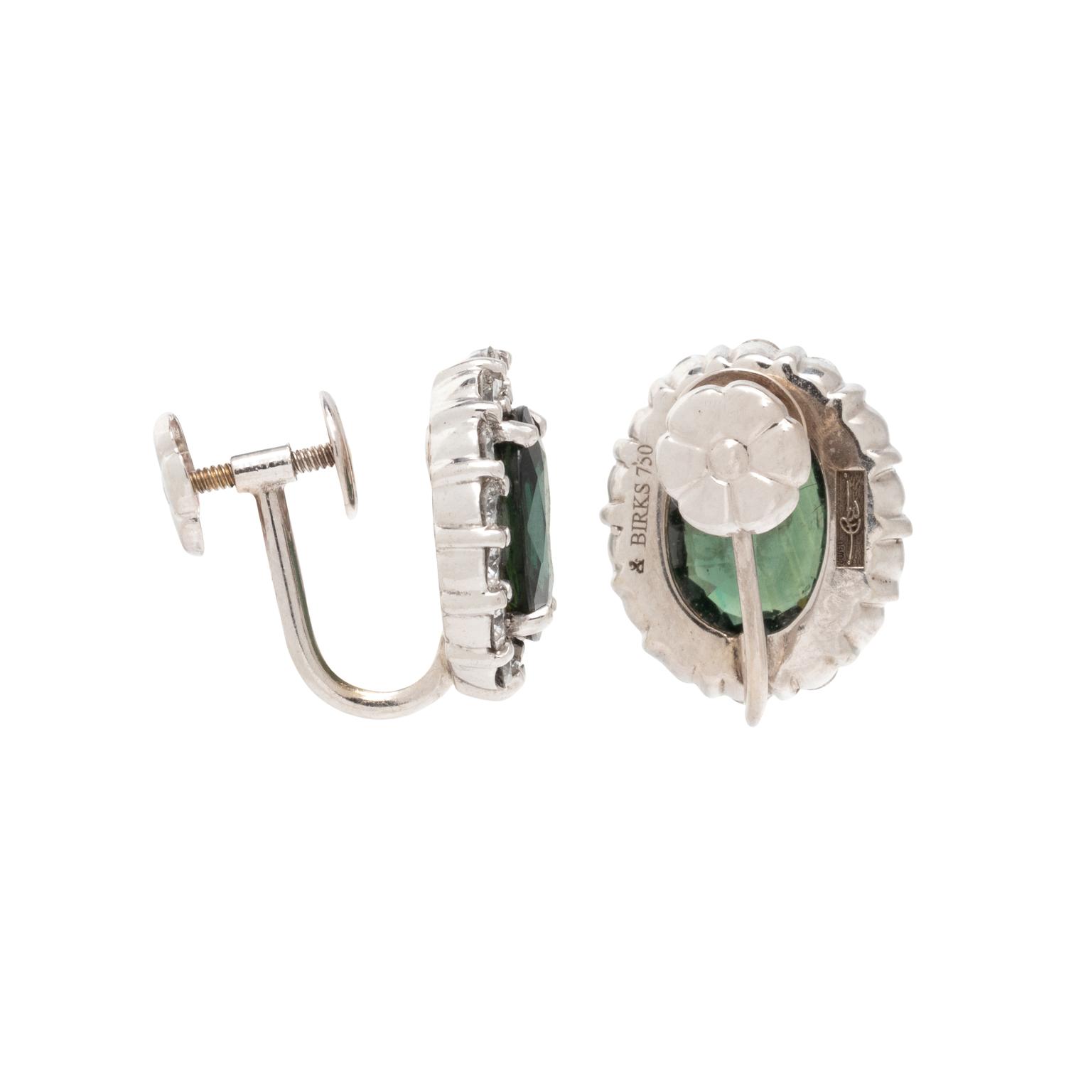 BIRKS, GREEN TOURMALINE AND DIAMOND EARCLIPS
