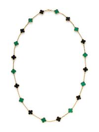 VAN CLEEF & ARPELS, TWENTY MOTIF ONYX, CHRYSOPRASE, AND YELLOW GOLD 'ALHAMBRA' NECKLACE