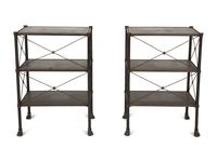 A Pair of French Brass Mounted Black Tole Shelves in the Manner of Maison Jansen — 20th Century