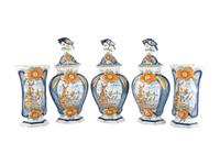 A Dutch Glazed Earthenware Five-Piece Garniture