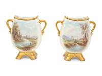 Pair of Continental Painted Porcelain Footed Vases