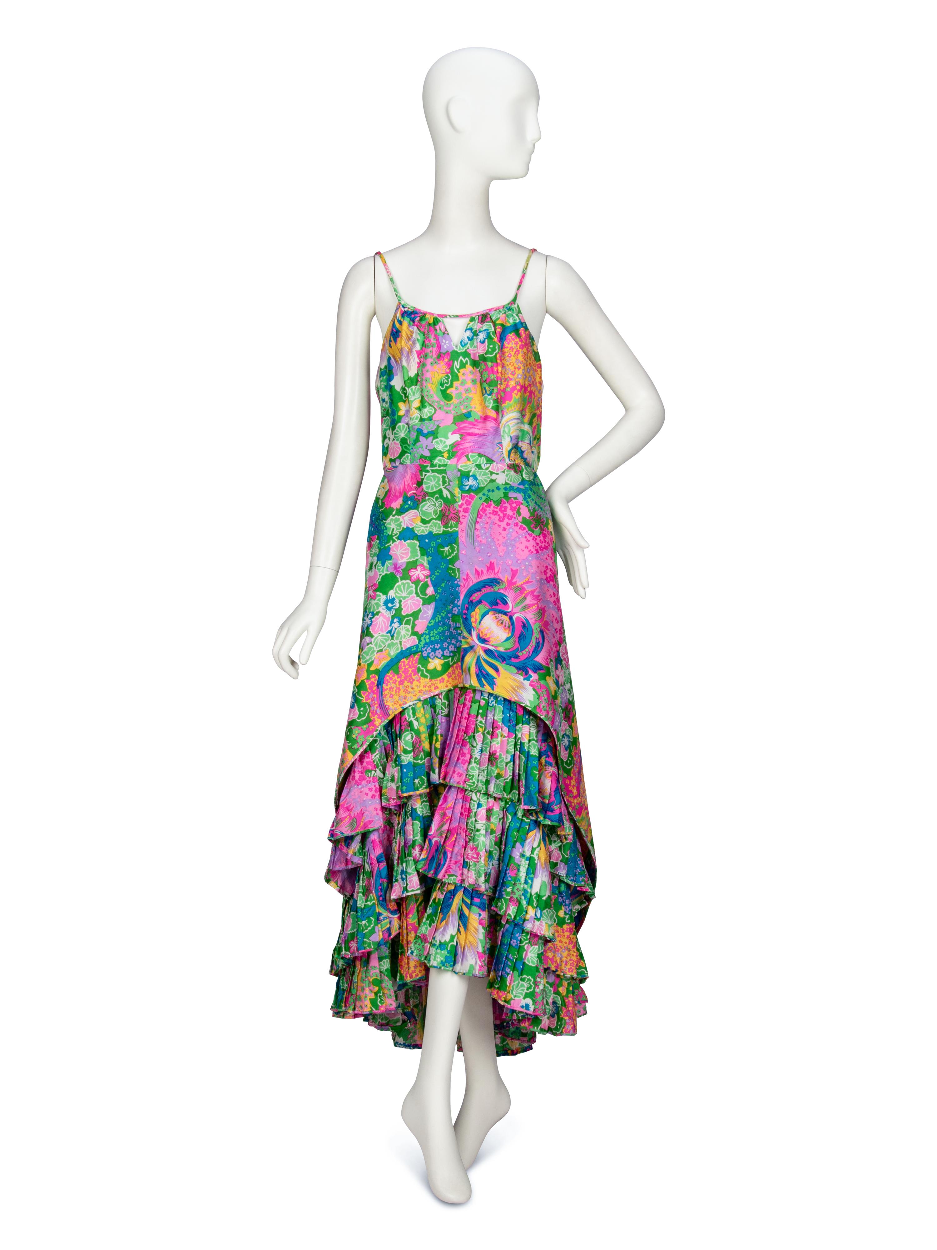FLORAL-PRINT SILK SUNDRESS, 1960's