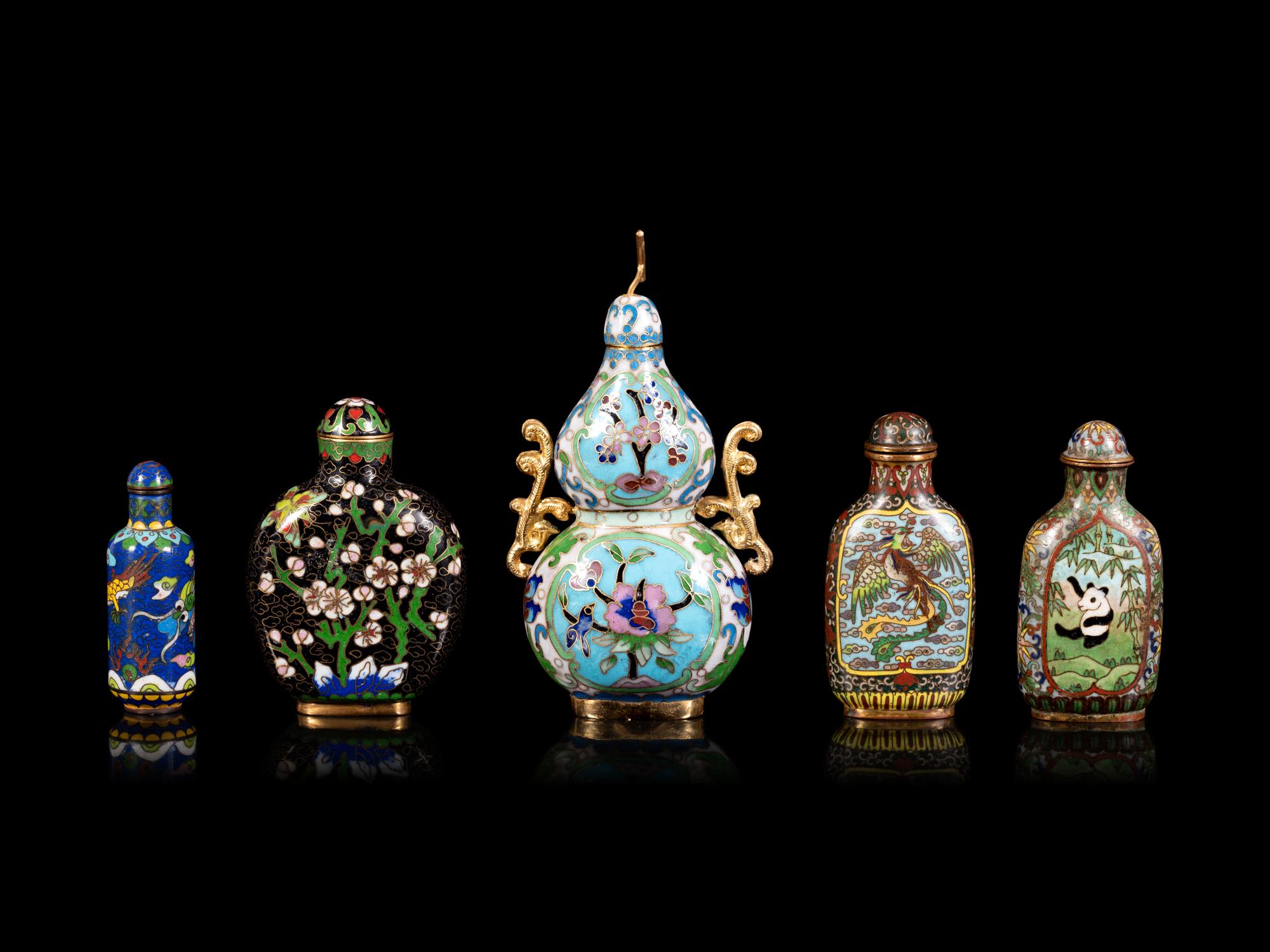 Five Chinese Cloisonné Enamel Snuff Bottles