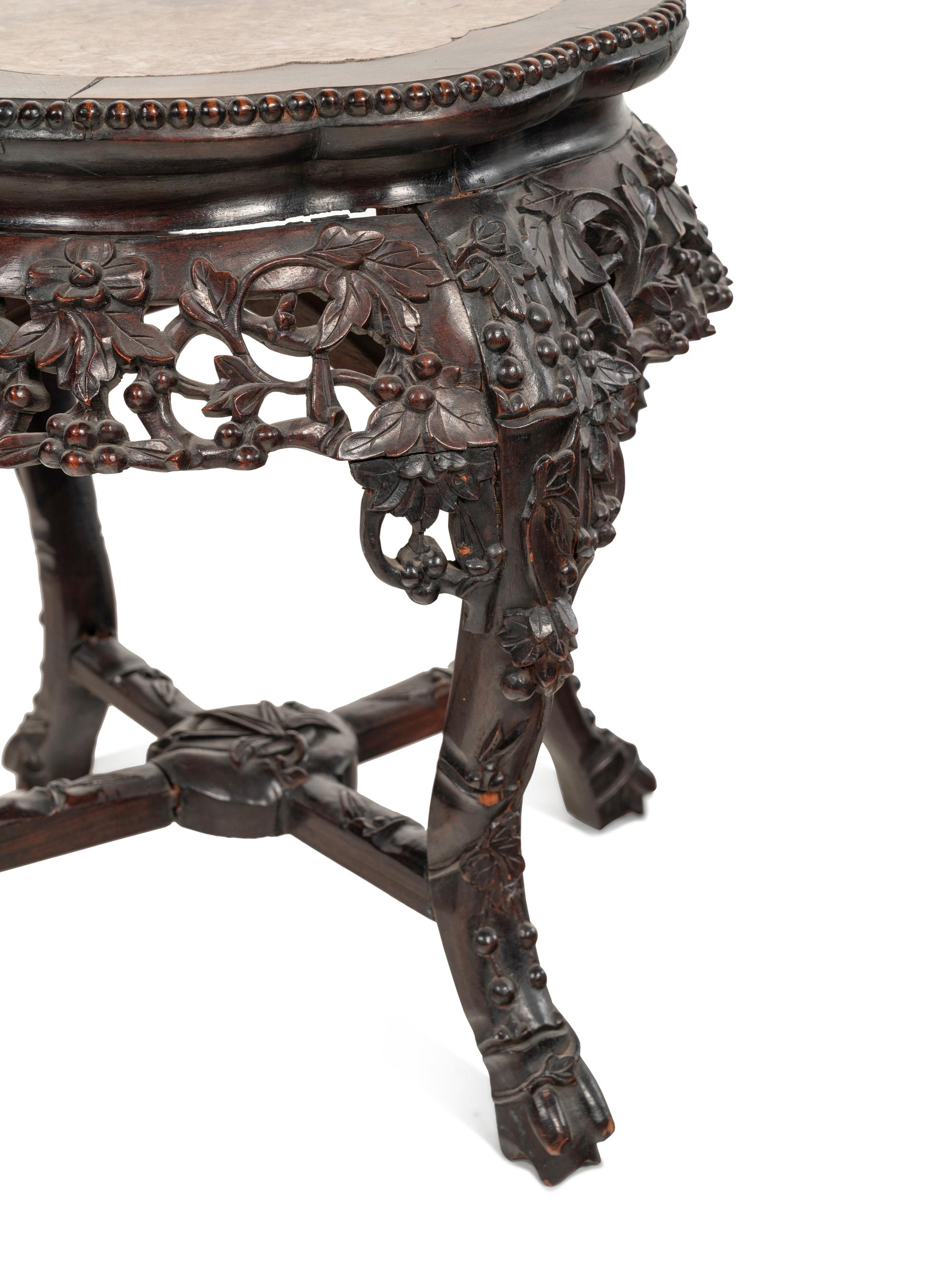 Two Chinese Export Marble Inset Rosewood Furniture
