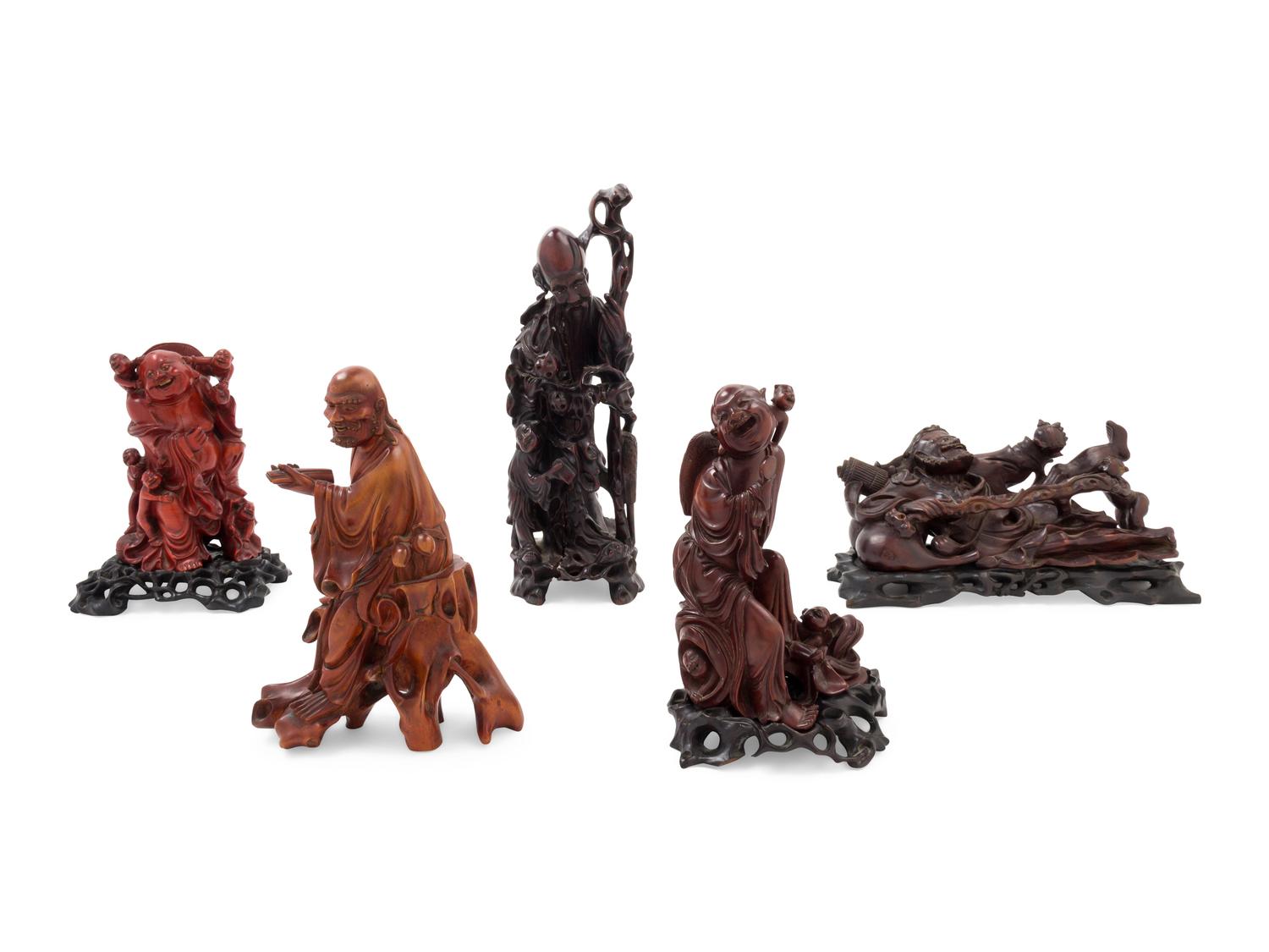 Five Chinese Hardwood Figures