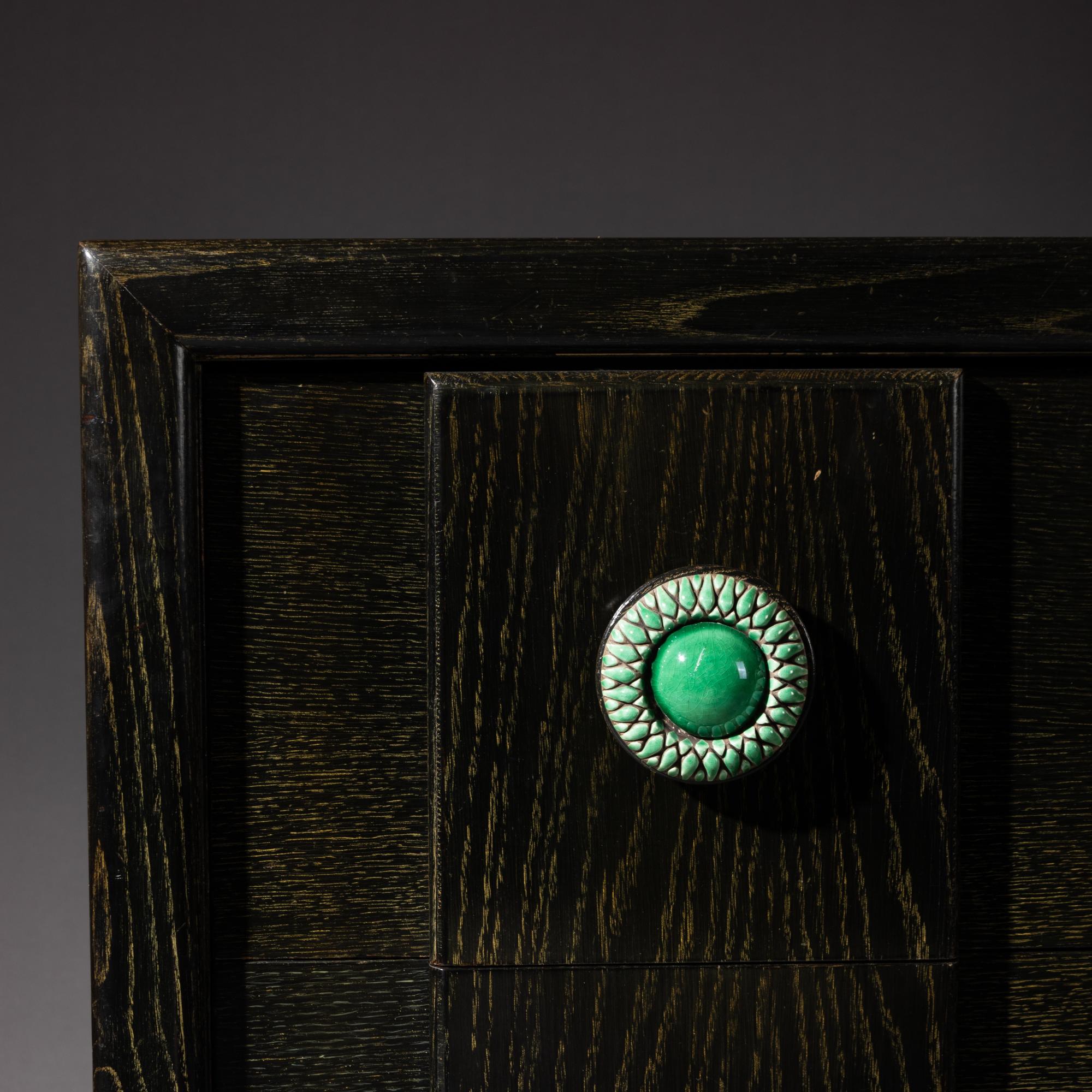 Cerused Oak Chest with Green Ceramic Pulls USA