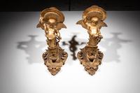 A Pair of Italian Giltwood Figural Wall Brackets