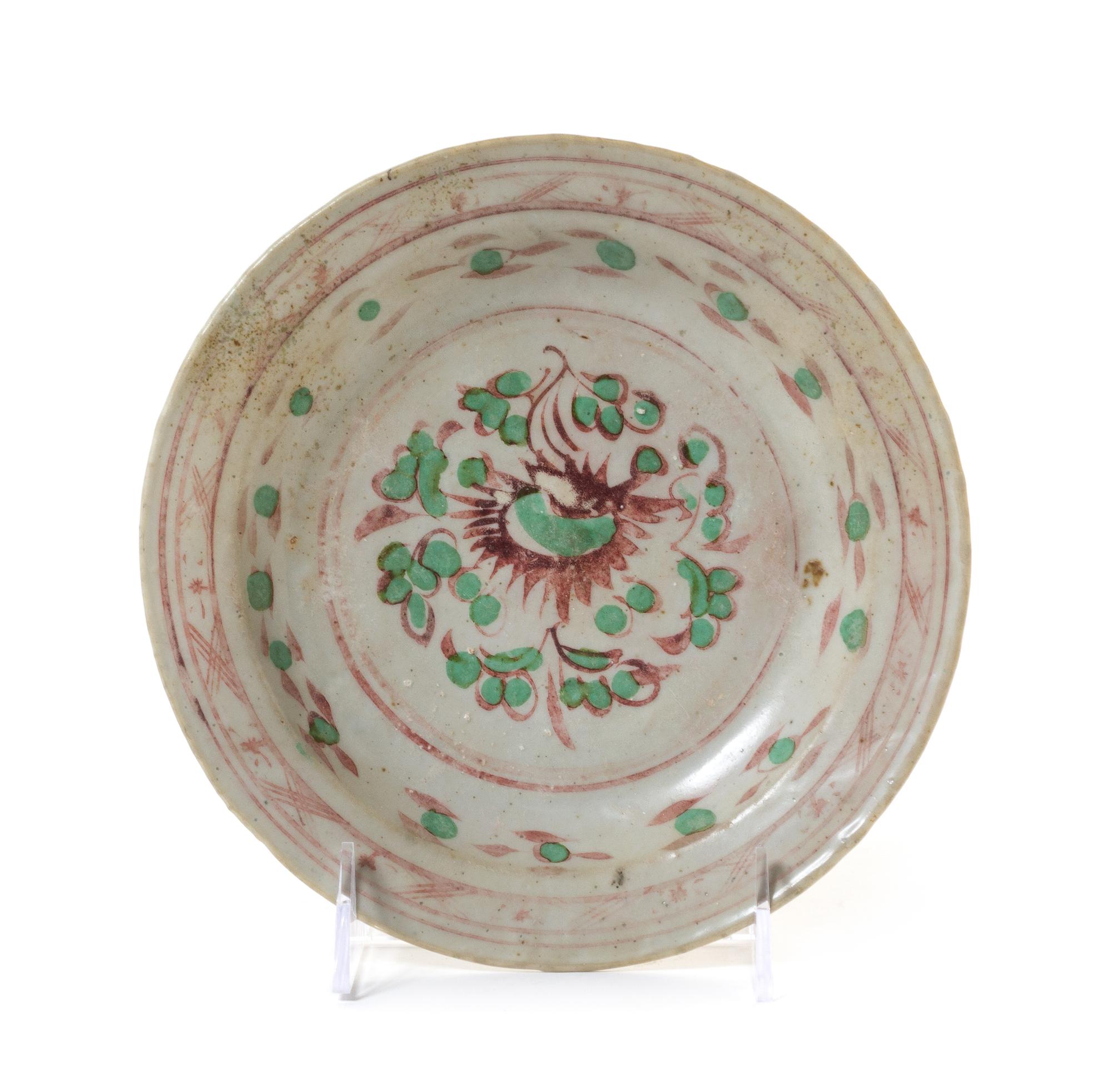 A Chinese Red and Green Stoneware Dish Diameter 7 1/2 inches.