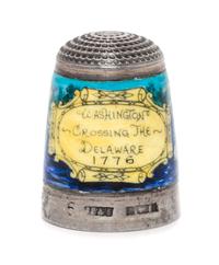An English Silver and Enamel Thimble, Joseph Swan & Sons, Birmingham, 1973, the knurled top above an enamel body depicting Washington C